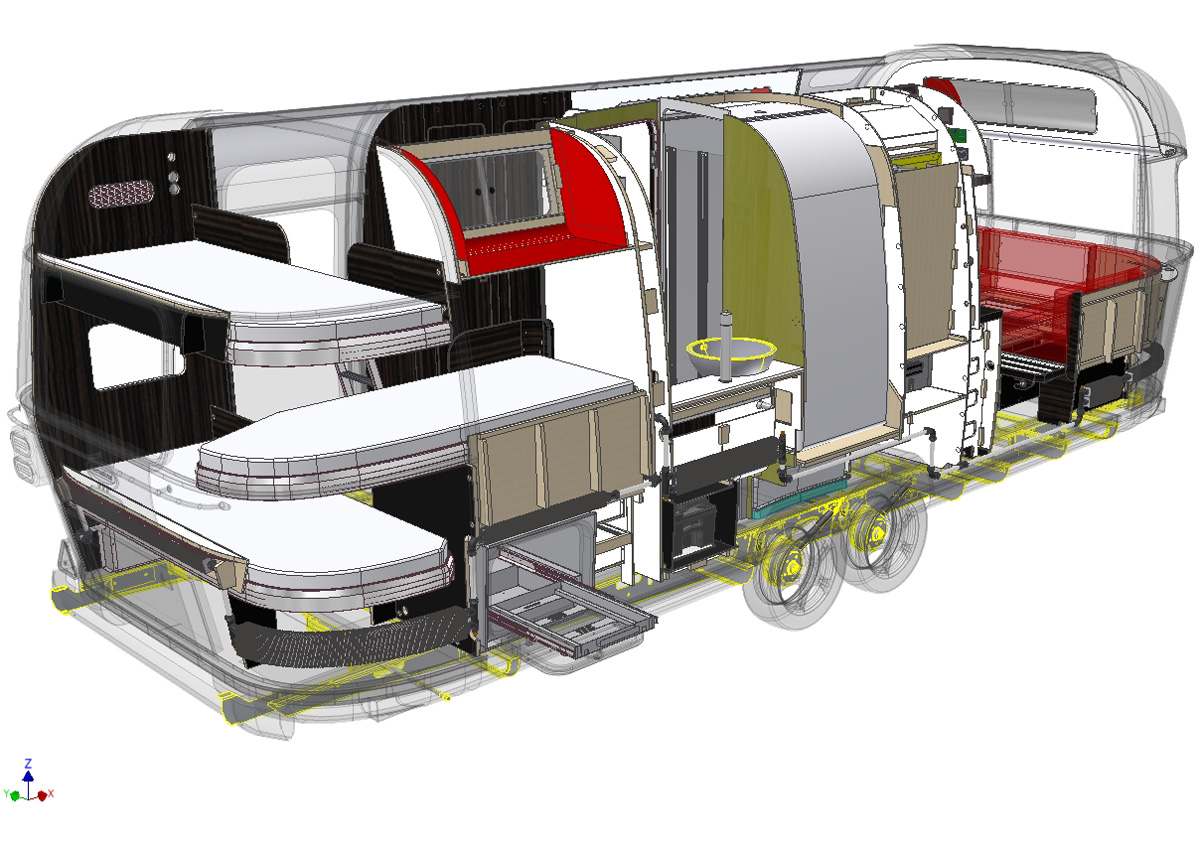 We worked along side Airstream Europe to redesign the interior cabinetry and  to produce drawings and model/CNC data for manufacturing.
